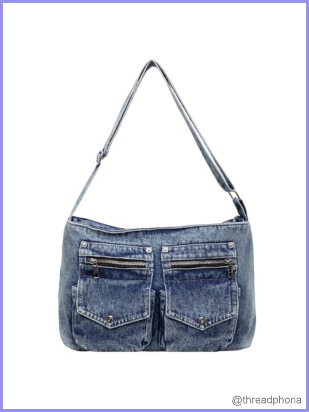 Denim Crossbody Bag Multi-Pocket Jean Purse Large Capacity Shoulder Handbag